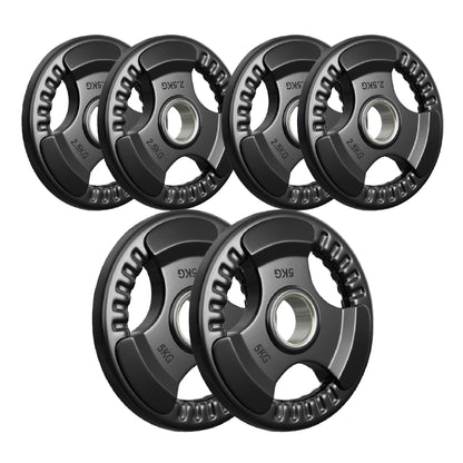 Premium Tri-Grip Olympic Weight Plates – Rubber-Coated Cast Iron, 2" Opening, 1.25kg to 25kg, Anti-Slip Plates for Home Gym Barbell Lifting & Training