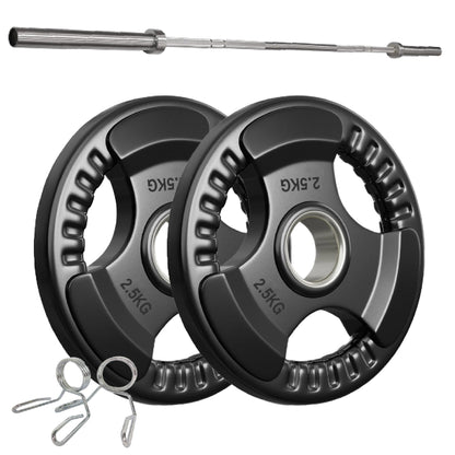 Premium Tri-Grip Olympic Weight Plates – Rubber-Coated Cast Iron, 2" Opening, 1.25kg to 25kg, Anti-Slip Plates for Home Gym Barbell Lifting & Training