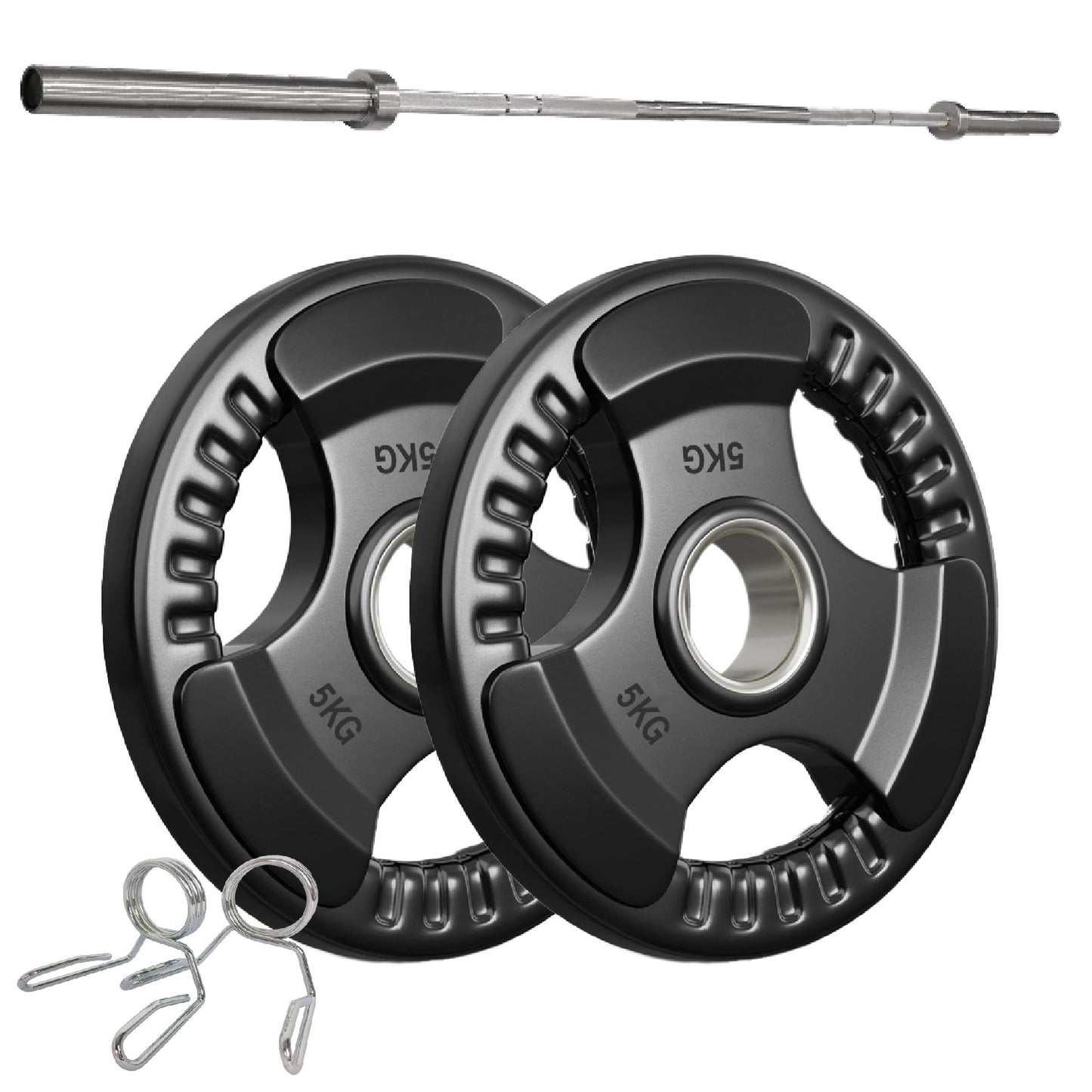 Premium Tri-Grip Olympic Weight Plates – Rubber-Coated Cast Iron, 2" Opening, 1.25kg to 25kg, Anti-Slip Plates for Home Gym Barbell Lifting & Training