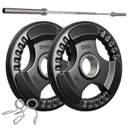Premium Tri-Grip Olympic Weight Plates – Rubber-Coated Cast Iron, 2" Opening, 1.25kg to 25kg, Anti-Slip Plates for Home Gym Barbell Lifting & Training