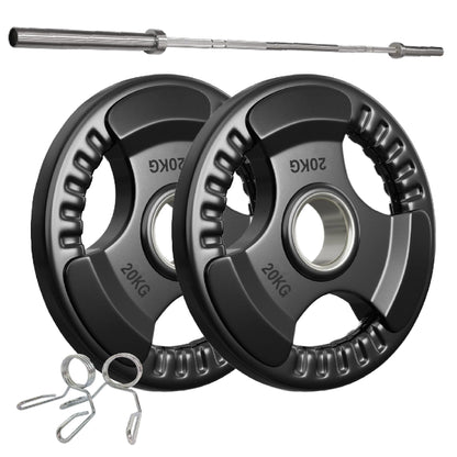 Premium Tri-Grip Olympic Weight Plates – Rubber-Coated Cast Iron, 2" Opening, 1.25kg to 25kg, Anti-Slip Plates for Home Gym Barbell Lifting & Training