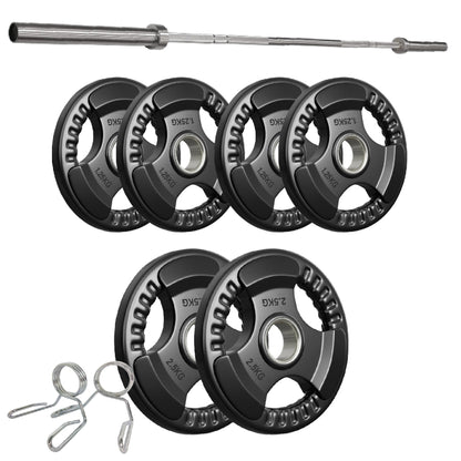 Premium Tri-Grip Olympic Weight Plates – Rubber-Coated Cast Iron, 2" Opening, 1.25kg to 25kg, Anti-Slip Plates for Home Gym Barbell Lifting & Training