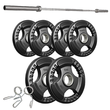 Premium Tri-Grip Olympic Weight Plates – Rubber-Coated Cast Iron, 2" Opening, 1.25kg to 25kg, Anti-Slip Plates for Home Gym Barbell Lifting & Training