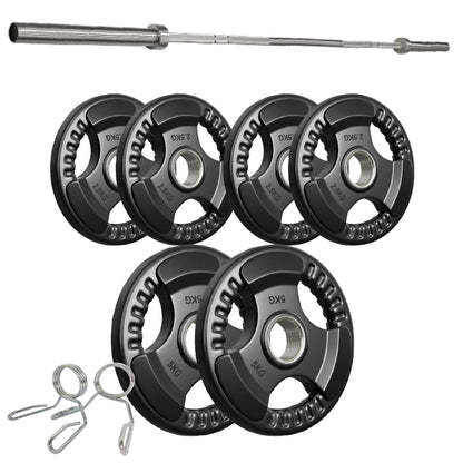 Premium Tri-Grip Olympic Weight Plates – Rubber-Coated Cast Iron, 2" Opening, 1.25kg to 25kg, Anti-Slip Plates for Home Gym Barbell Lifting & Training