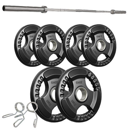 Premium Tri-Grip Olympic Weight Plates – Rubber-Coated Cast Iron, 2" Opening, 1.25kg to 25kg, Anti-Slip Plates for Home Gym Barbell Lifting & Training