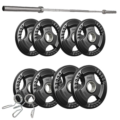 Premium Tri-Grip Olympic Weight Plates – Rubber-Coated Cast Iron, 2" Opening, 1.25kg to 25kg, Anti-Slip Plates for Home Gym Barbell Lifting & Training