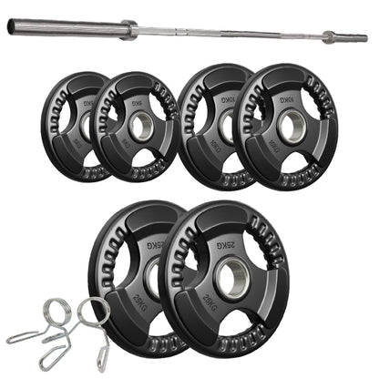 Premium Tri-Grip Olympic Weight Plates – Rubber-Coated Cast Iron, 2" Opening, 1.25kg to 25kg, Anti-Slip Plates for Home Gym Barbell Lifting & Training