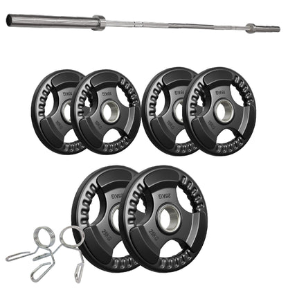 Premium Tri-Grip Olympic Weight Plates – Rubber-Coated Cast Iron, 2" Opening, 1.25kg to 25kg, Anti-Slip Plates for Home Gym Barbell Lifting & Training
