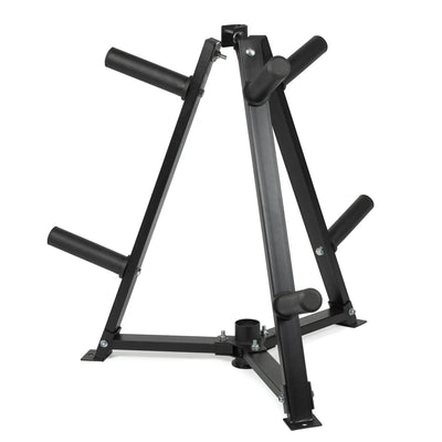 Black metal weight rack on a white background