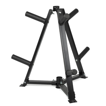 Black metal weight rack on a white background