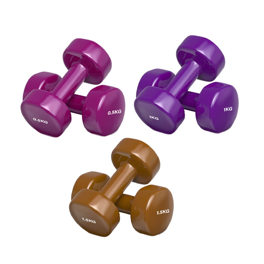 Premium Neoprene Vinyl Dumbbell Set - Multi-Colour Hand Weights with Hexagonal Design - Non-Slip Grip for Home Gym, Yoga, Pilates - Available in 6kg, 10kg, 12kg, 15kg, 24kg, 30kg, 38kg Options