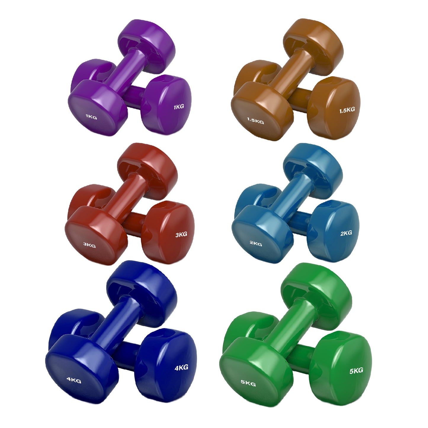 Premium Neoprene Vinyl Dumbbell Set - Multi-Colour Hand Weights with Hexagonal Design - Non-Slip Grip for Home Gym, Yoga, Pilates - Available in 6kg, 10kg, 12kg, 15kg, 24kg, 30kg, 38kg Options
