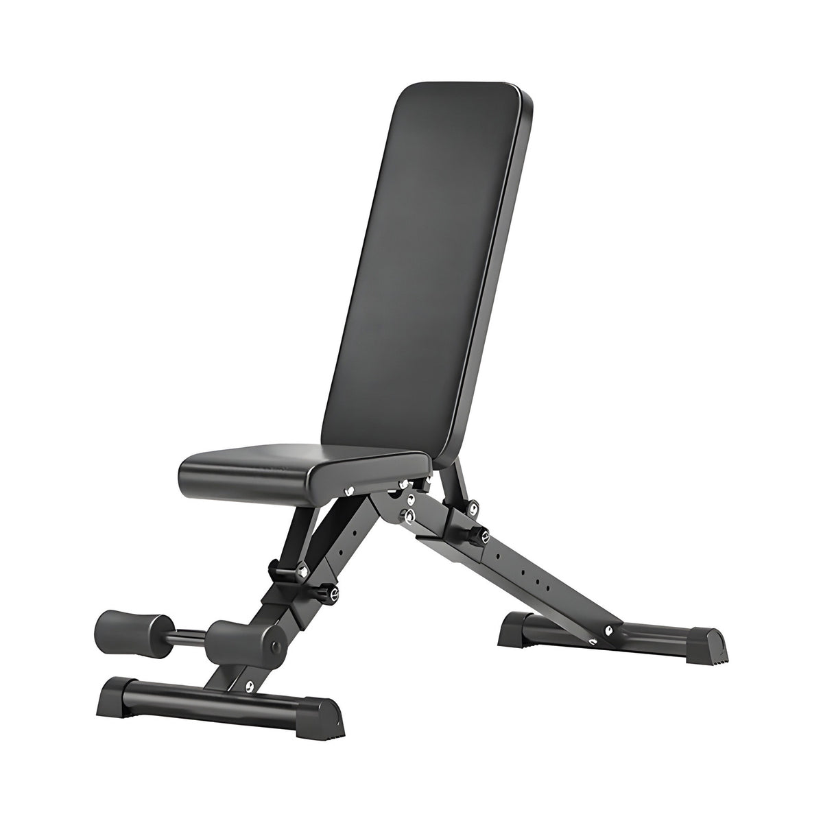 Black adjustable weight bench on a white background