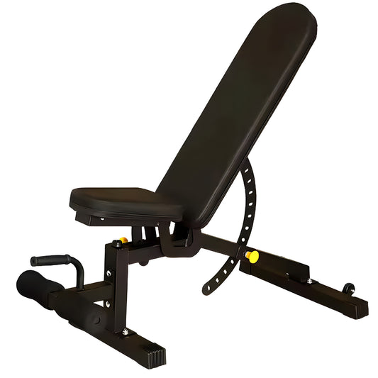 Black adjustable weight bench on a white background