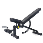 Black adjustable weight bench on a white background