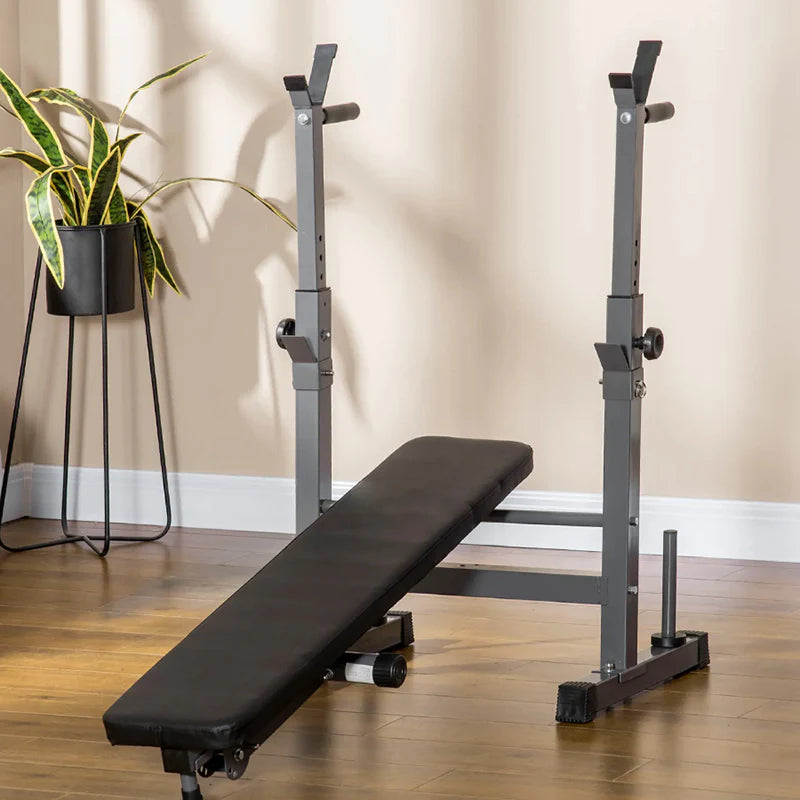 Adjustable Weight Bench with Dip Station & Barbell Rack