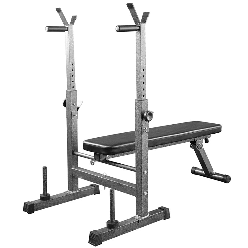 Adjustable Weight Bench with Dip Station & Barbell Rack