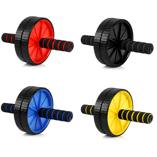 Double-wheel ab roller with knee pad on a white background