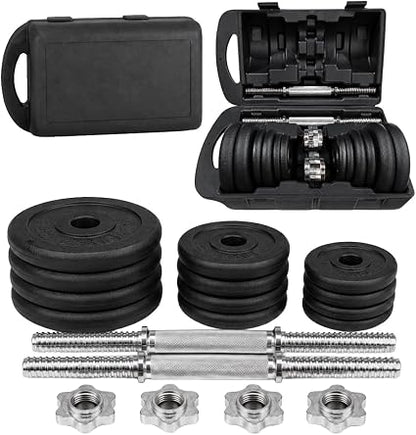 20kg adjustable cast iron dumbbell and barbell set on a white background