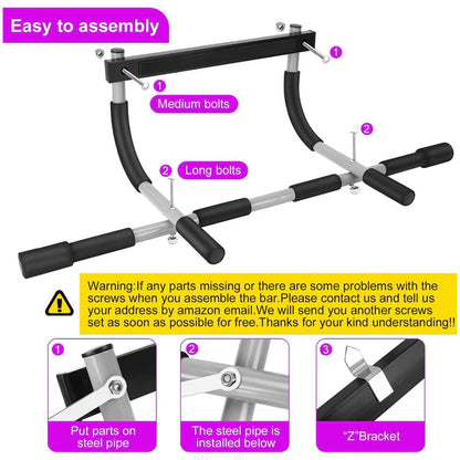 Doorway Pull-Up Bar – No Drilling Required Chin-Up Bar with Padded Multi-Grip Handles, Heavy-Duty Steel, Adjustable Fit 61–81cm, Foldable Home Gym Trainer