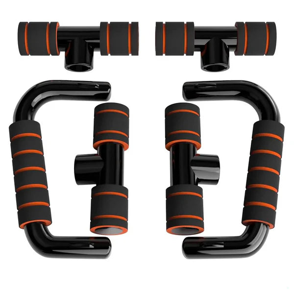 Black and orange exercise handles on a white background