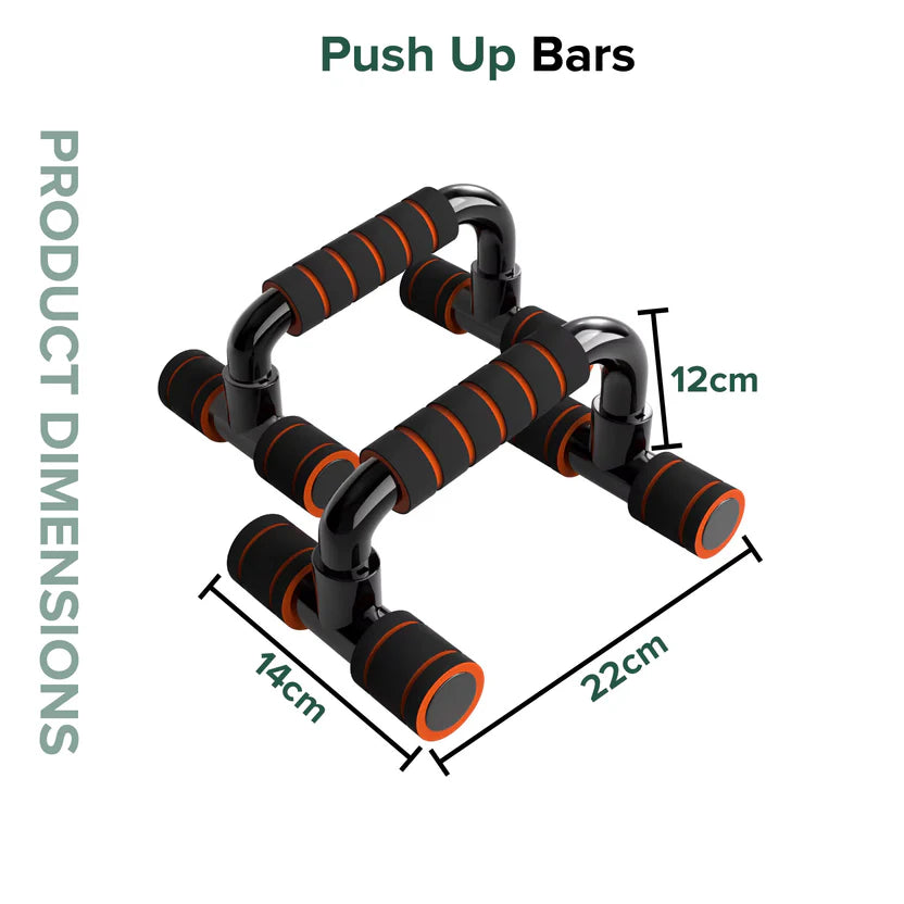 Push-up bars with dimensions on a white background
